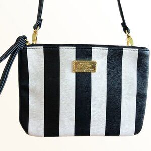 Betsey Johnson black white stripe crossbody wristlet